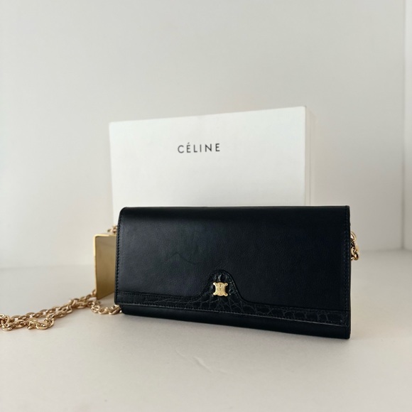 Céline Triomphe WOC, Reptile and Lambskin Leather Wallet en Noire - Picture 10 of 16